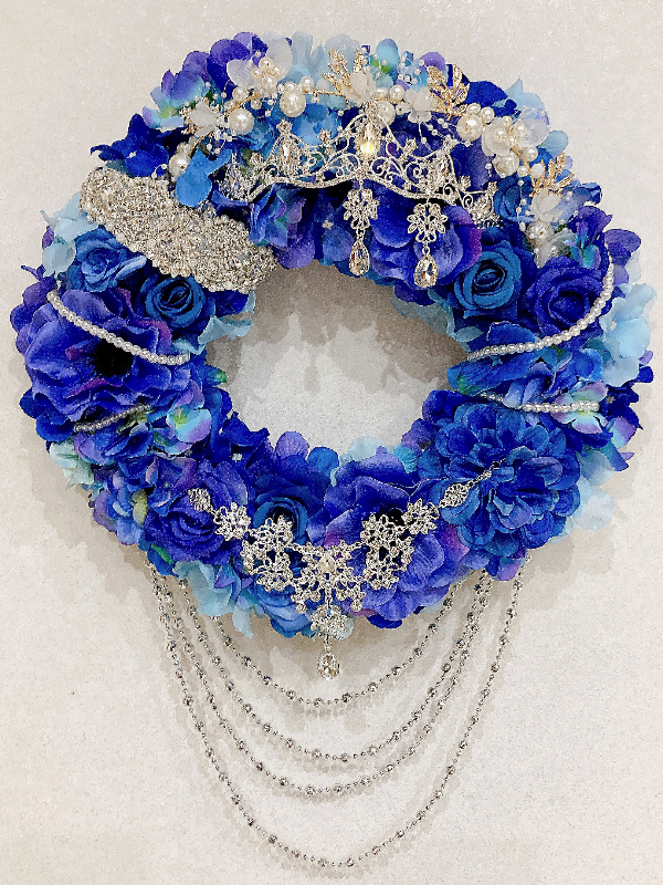 新作商品 紫陽花リース♡ブルー紫陽花とロイヤルブルーローズの 